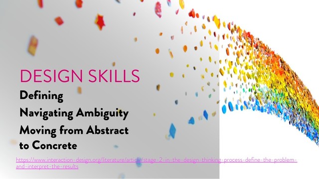 @marktimemedia
https://www.interaction-design.org/literature/article/stage-2-in-the-design-thinking-process-define-the-problem-
and-interpret-the-results
DESIGN SKILLS
Defining
Navigating Ambiguity
Moving from Abstract
to Concrete
