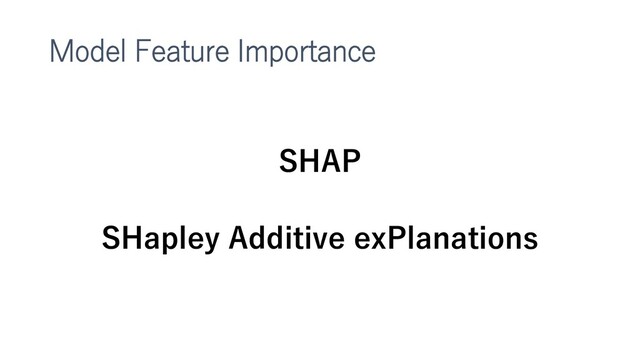 Model Feature Importance
SHAP
SHapley Additive exPlanations
