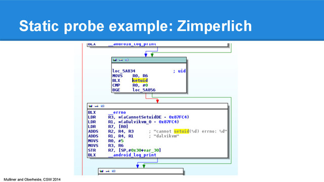 Mulliner and Oberheide, CSW 2014
Static probe example: Zimperlich
