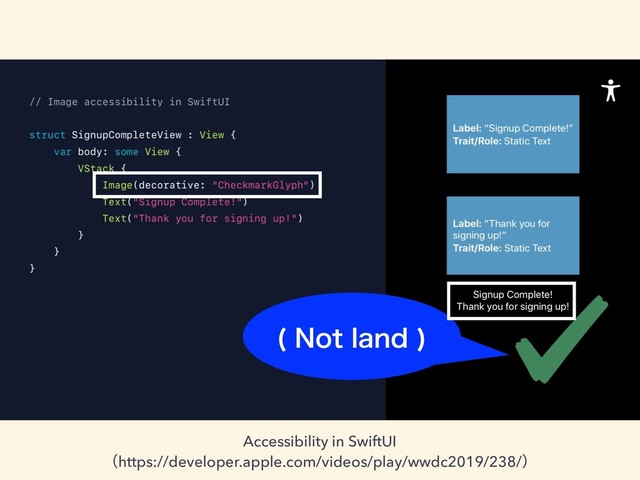 Accessibility in SwiftUI
ʢhttps://developer.apple.com/videos/play/wwdc2019/238/ʣ
/PUMBOE

