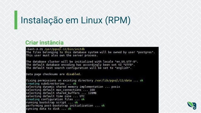 Instalação em Linux (RPM)
Criar instância
