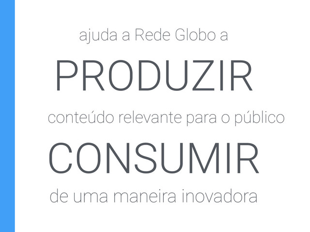 ajuda a Rede Globo a
PRODUZIR
CONSUMIR
conteúdo relevante para o público
de uma maneira inovadora
