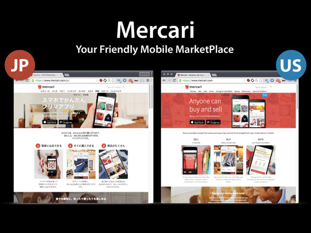 Mercari
Your Friendly Mobile MarketPlace
JP US

