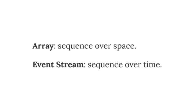 Array: sequence over space.
Event Stream: sequence over time.
