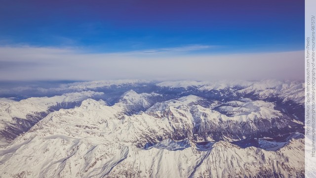 Photo by Markus Spiske temporausch.com from Pexels
https://www.pexels.com/photo/aerial-photography-of-white-mountains-987573/
