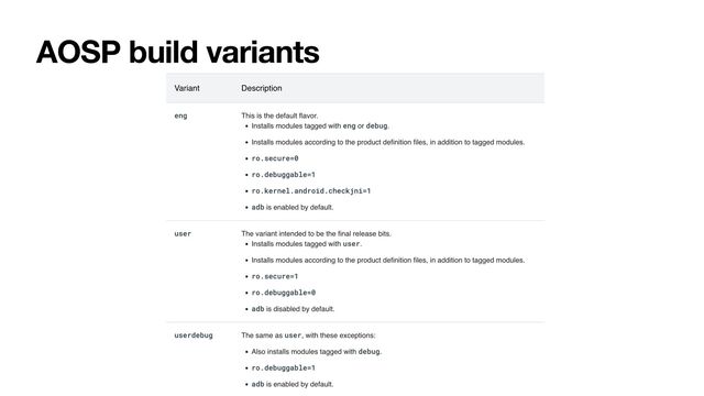 AOSP build variants
