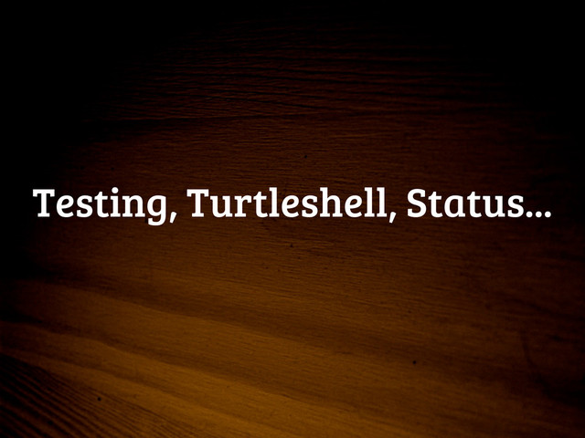 Testing, Turtleshell, Status...
