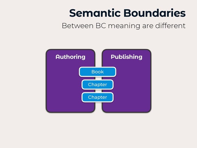 Semantic Boundaries
Between BC meaning are different
Authoring Publishing
Book
Chapter
Chapter
