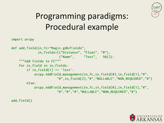 Programming paradigms:
Procedural example
