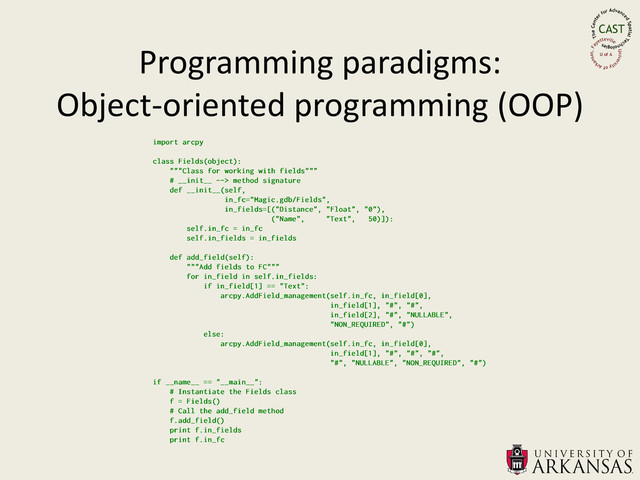 Programming paradigms:
Object-oriented programming (OOP)
