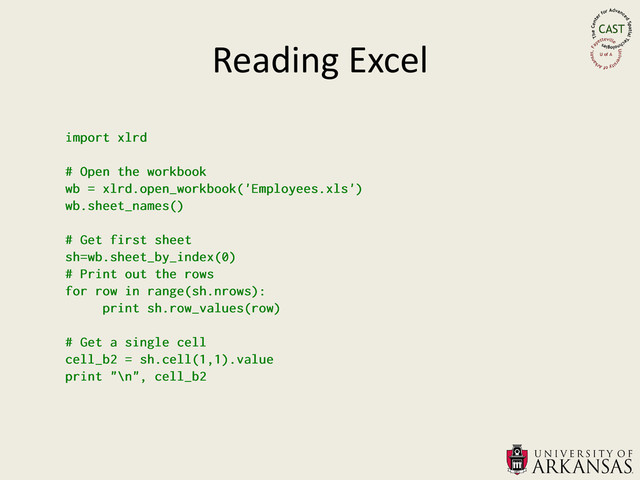 Reading Excel

