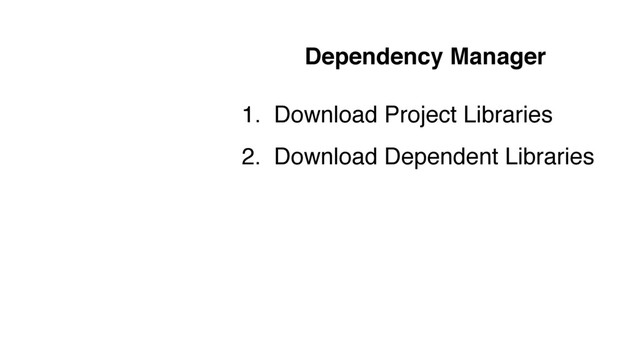 Dependency Manager
1. Download Project Libraries
2. Download Dependent Libraries
