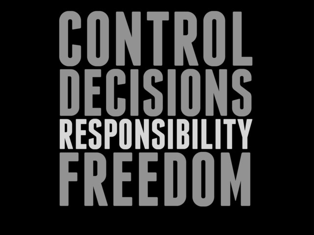 CONTROL
DECISIONS
RESPONSIBILITY
FREEDOM
