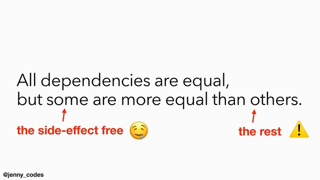 @jenny_codes
All dependencies are equal,


but some are more equal than others.
the side-e
ff
ect free the rest
🤤 ⚠
