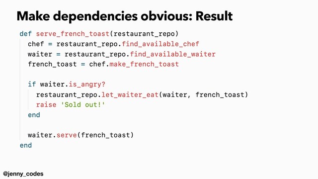@jenny_codes
Make dependencies obvious: Result
