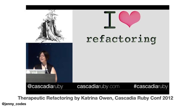 @jenny_codes
Therapeutic Refactoring by Katrina Owen, Cascadia Ruby Conf 2012
