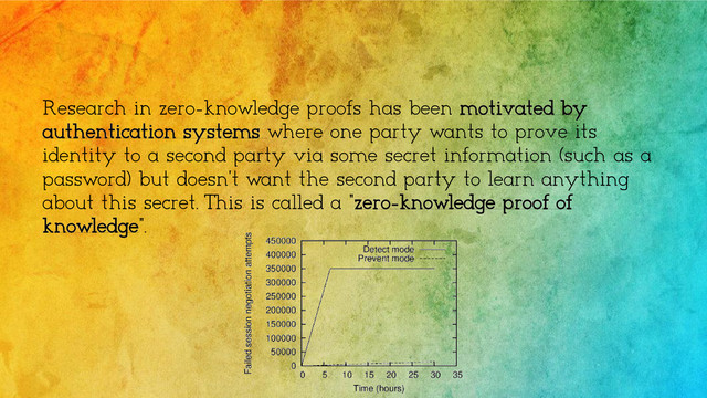 Research in zero-knowledge proofs has been motivated by
authentication systems where one party wants to prove its
identity to a second party via some secret information (such as a
password) but doesn't want the second party to learn anything
about this secret. This is called a "zero-knowledge proof of
knowledge".
