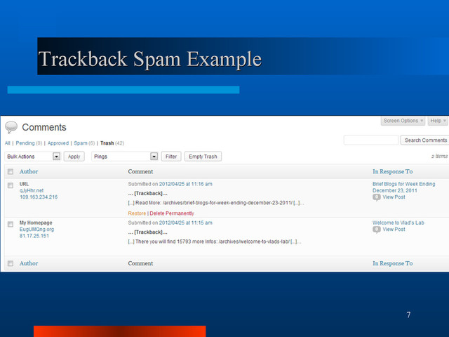 7
Trackback Spam Example
Trackback Spam Example

