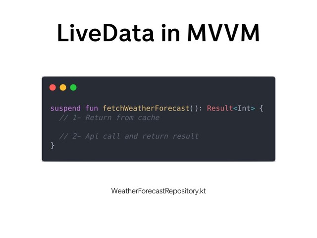 LiveData in MVVM
WeatherForecastRepository.kt
