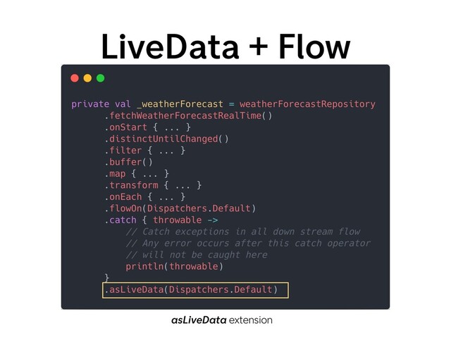 LiveData + Flow
asLiveData extension
