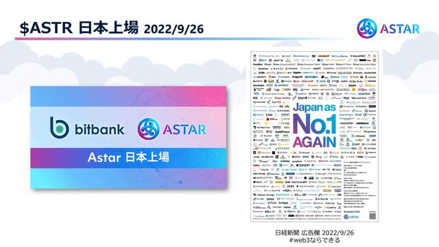 $ASTR 日本上場 2022/9/26
日経新聞 広告欄 2022/9/26
#web3ならできる
