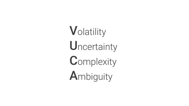 Volatility
Uncertainty
Complexity
Ambiguity
