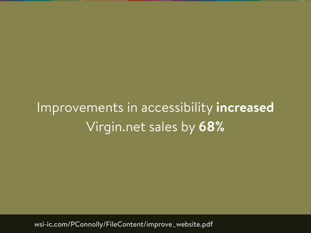 Improvements in accessibility increased
Virgin.net sales by 68%
wsi-ic.com/PConnolly/FileContent/improve_website.pdf
