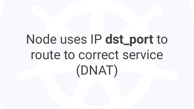 Node uses IP dst_port to
route to correct service
(DNAT)
