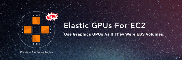 Elastic GPUs For EC2
Use Graphics GPUs As If They Were EBS Volumes
Preview Available Today

