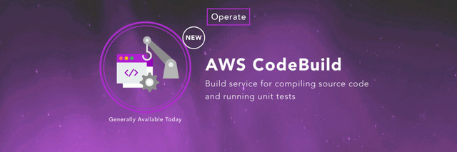 AWS CodeBuild
NEW
Operate
Generally Available Today
Build service for compiling source code
and running unit tests
!"#
