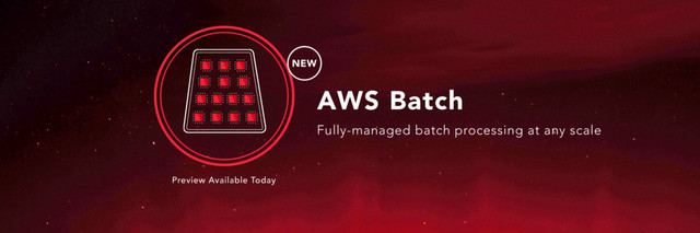 AWS Batch
Fully-managed batch processing at any scale
NEW
Preview Available Today
