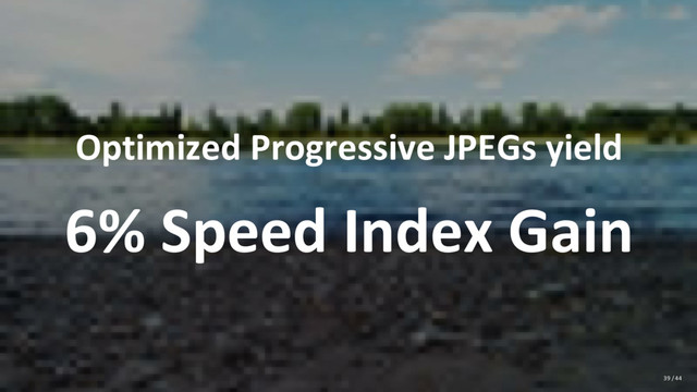 Optimized Progressive JPEGs yield
6% Speed Index Gain
39 / 44
