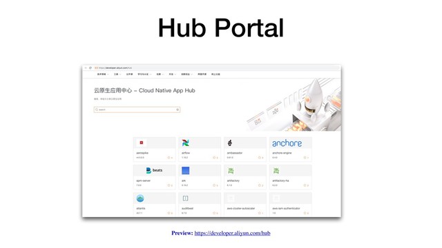 Hub Portal
Preview: https://developer.aliyun.com/hub
