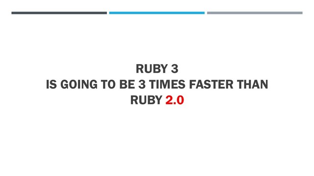 RUBY 3
IS GOING TO BE 3 TIMES FASTER THAN
RUBY 2.0

