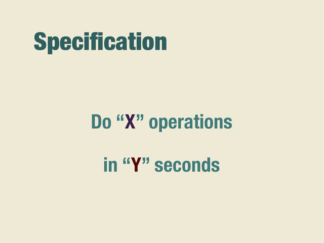 Speciﬁcation
Do “X” operations
in “Y” seconds

