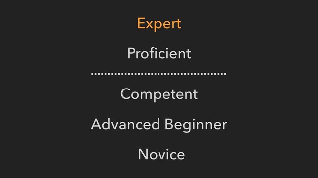 Expert
Proﬁcient
Competent
Advanced Beginner
Novice
