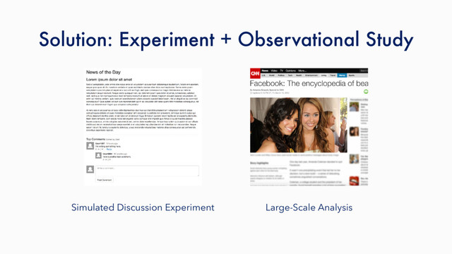 Simulated Discussion Experiment Large-Scale Analysis
Solution: Experiment + Observational Study
