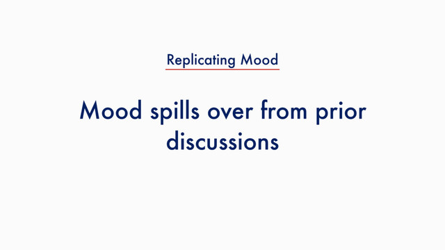 Mood spills over from prior
discussions
Replicating Mood

