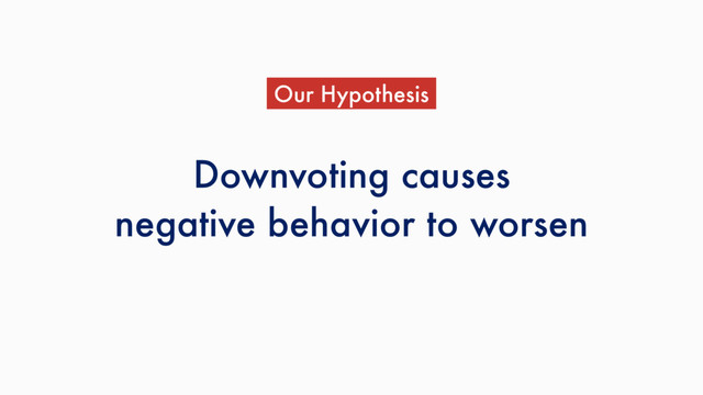 Downvoting causes
negative behavior to worsen
Our Hypothesis
