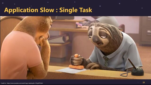 Application Slow : Single Task
21
Credit to : https://www.youtube.com/watch?app=desktop&v=f5VgIRThhkA
