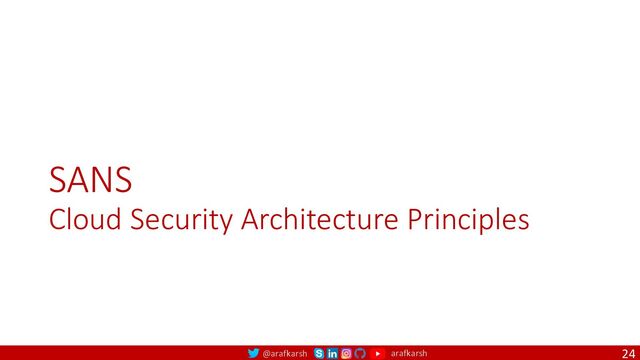 @arafkarsh arafkarsh
SANS
Cloud Security Architecture Principles
24
