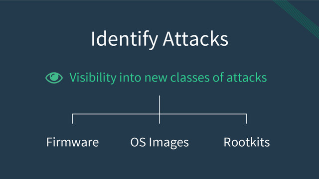 Identify Attacks
Visibility into new classes of attacks
Firmware OS Images Rootkits
