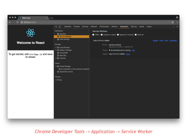 Chrome Developer Tools -> Application -> Service Worker

