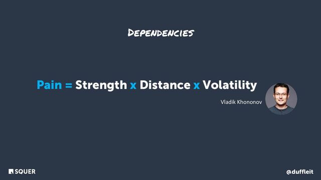 @duffleit
Pain = Strength x Distance x Volatility
Vladik Khononov
Dependencies
