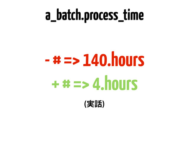 - # => 140.hours
+ # => 4.hours
a_batch.process_time
࣮࿩

