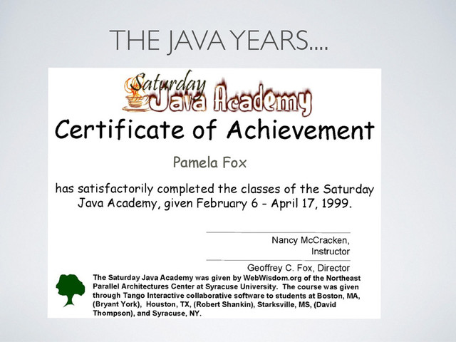 Pamela Fox
THE JAVA YEARS....
