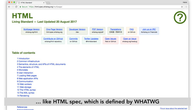 … like HTML spec, which is deﬁned by WHATWG
