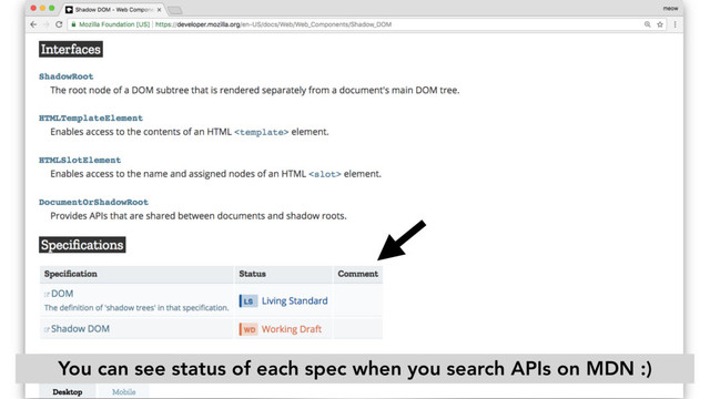 You can see status of each spec when you search APIs on MDN :)
