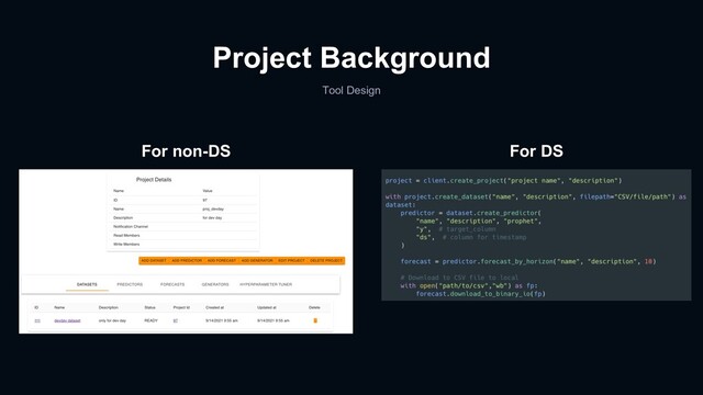For non-DS For DS
Project Background
Tool Design
