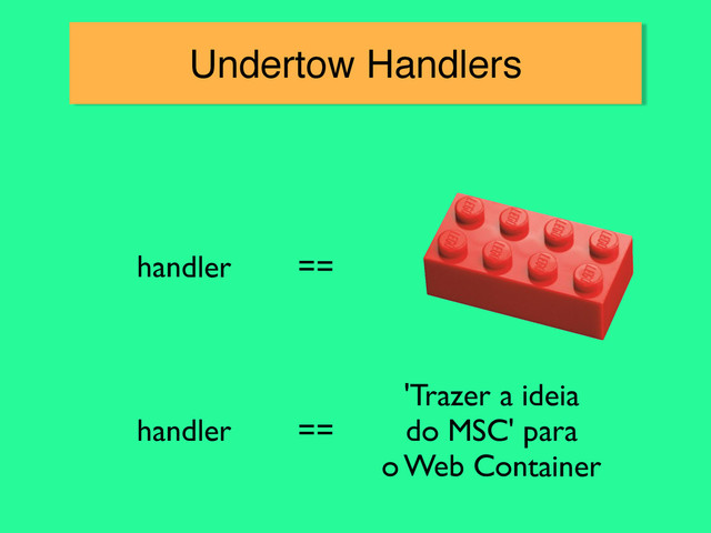 Undertow Handlers
handler ==
handler ==
'Trazer a ideia	

do MSC' para	

o Web Container
